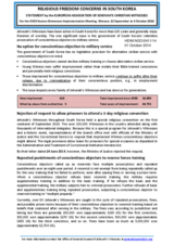 RELIGIOUS FREEDOM CONCERNS IN SOUTH KOREA