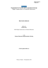 Keynote Address by Astrid Thors, OSCE High Commissioner on National Minorities