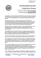 Closing Plenary Statement - As delivered by the Honorable Professor J. Brian Atwood, U.S. Head of Delegation