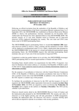 Information sheet, request for short-term observers: Parliamentary Elections in Moldova, 30 November 2014