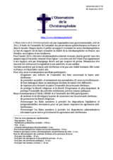Statement on behalf of L'Observatoire de la Christianophobie