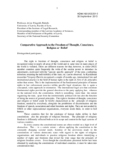 Comparative Approach to the Freedom of Thought, Conscience, Religion or Belief - Introductory speech by Professor, Dr.iur. Ringolds Balodis