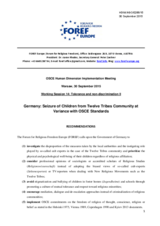 Germany: Seizure of Children from Twelve Tribes Community at Variance with OSCE Standards