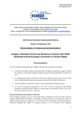 Hungary: Amended Church Law Remains at Variance with OSCE Standards and the European Convention on Human Rights