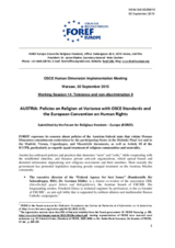 AUSTRIA: Policies on Religion at Variance with OSCE Standards and the European Convention on Human Rights
