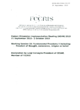 Declaration by Luigi Corvaglia, President of CESAP, Member of FECRIS