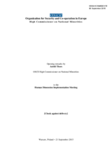 Opening Address by Astrid Thors, OSCE High Commissioner on National Minorities, to the Human Dimension Implementation Meeting