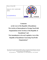 Comments on the Draft Laws "On Activity of Branches of International or Foreign Non-Profit Organizations in the Territory of the Republic of Kazakhstan" and "On Amendments to Several of Kazakhstan's Legislative Acts Concerning Non-Profit Organizations"