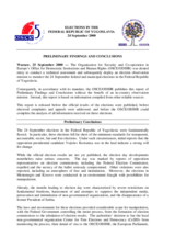 Preliminary Statement on Federal and Municipal Elections in the Federal Republic of Yugoslavia, 24 September 2000