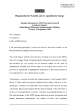 Opening Statement by OSCE Secretary General Lamberto Zannier at the Human Dimension Implementation Meeting, Warsaw, 26 September 2011