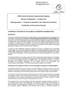 Overview of the Work of the Council of Europe In the Media Field