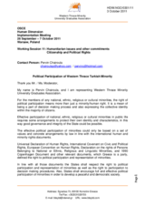 Intervention by Pervin Chairoula on Political Participation of Western Thrace Turkish Minority