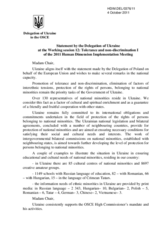 Statement by the Delegation of Ukraine at the Working session 12: Tolerance and non-discrimination Iof the 2011 Human Dimension Implementation Meeting