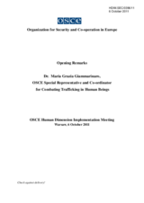 Opening Remarks by Dr. Maria Grazia Giammarinaro, OSCE Special Representative and Co-ordinator for Combating Trafficking in Human Beings