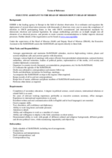 Election Missions Recruitment, Terms of Reference: Executive Assistant to Head of Mission/Deputy Head of Mission