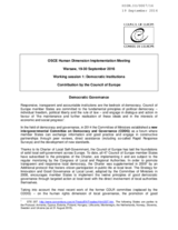 Contribution by the Council of Europe to Working Session 1. Democratic Governance