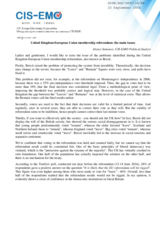 CIS-EMO Statement. United Kingdom European Union membership referendum: the main issues