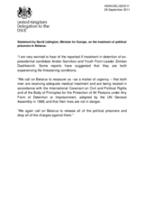 Statement by David Lidington, Minister for Europe, on the treatment of political prisoners in Belarus