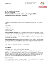 Set My People Intervention for the Working Session 6 Fundamental Freedoms 1, Including address by the OSCE Representative on Freedom of The Media