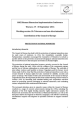 Contribution of the Council of Europe to the Working session 10: Tolerance and non-discrimination