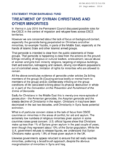 Statement by Barnabas Fund - Treatment of Syrian Christians and Other Minorities