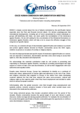 EMISCO statement on HDIM 2016. Tolerance and non-discrimination, including Islamophobia