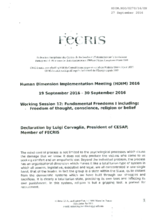 Declaration by Luigi Corvaglia, President of CESAP, Member of FECRIS