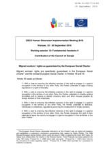 Contribution of the Council of Europe to the Working session 13: Migrant workers&rsquo; rights as guaranteed by the European Social Charter