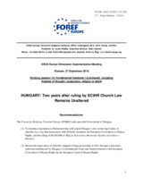 Hungary: Two years after ruling by ECtHR Church Law Remains Unaltered
