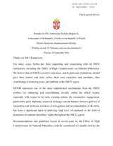 Remarks by H.E, Ambassador Radojko Bogojevic, Ambassador of the Republic of Serbia to the Republic of Poland