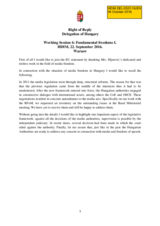 Right of Reply by the Delegation of Hungary, Working Session 6