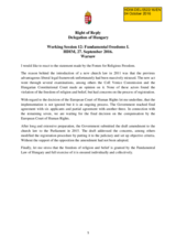 Right of Reply by the Delegation of Hungary for Working Session 12