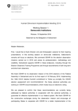 Statement by the Delegation of Switzerland. Democratic Institutions