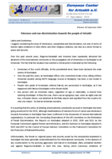 Tolerance and non-discrimination towards the people of Artsakh